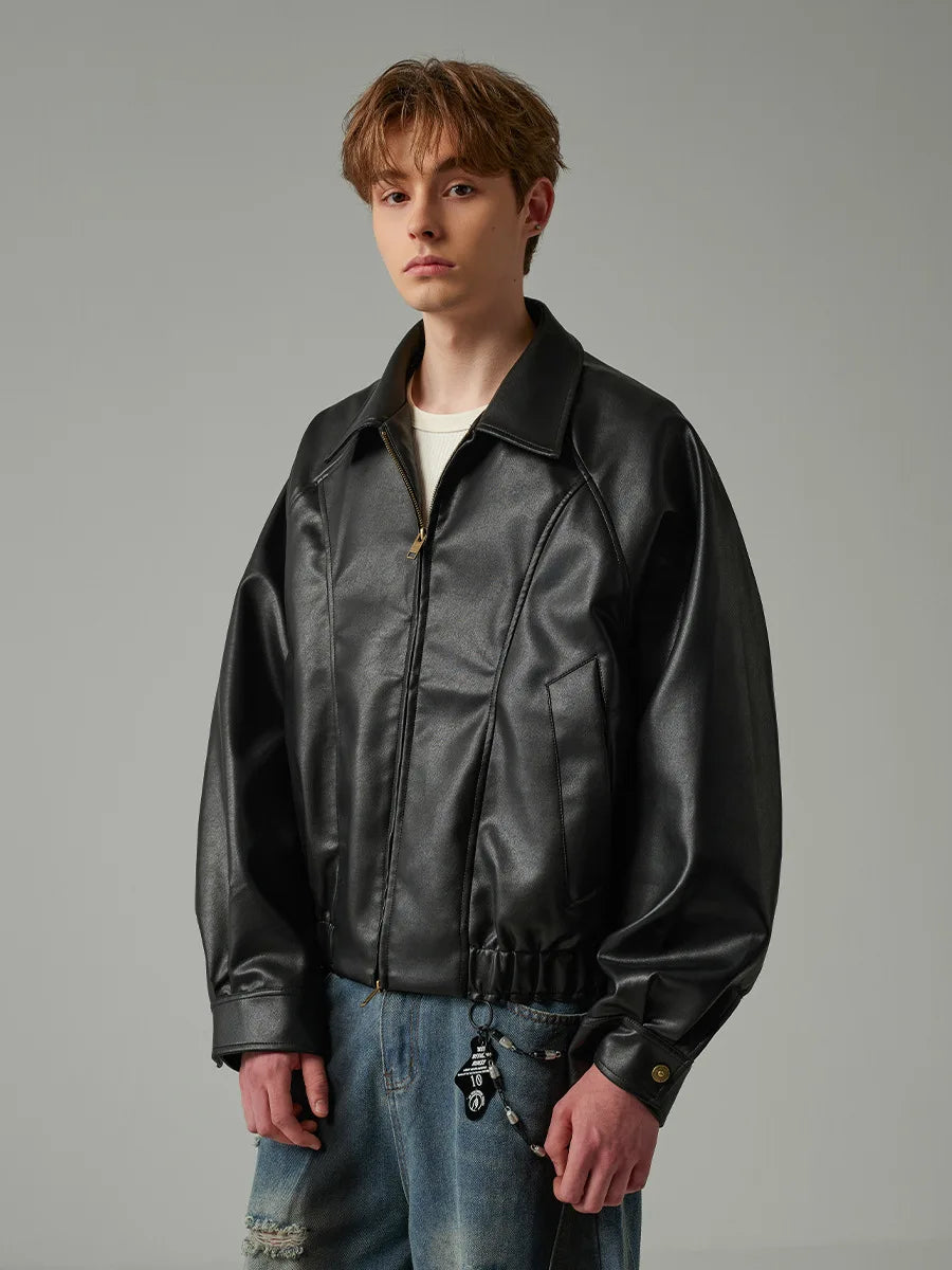 Men's Cleanfit Pu Leather Bomber Jacket