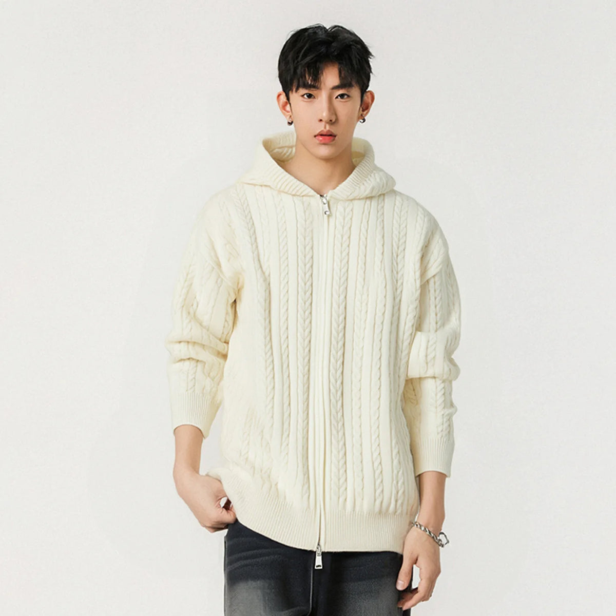 Casual Outerwear Jacquard Zipper Coat