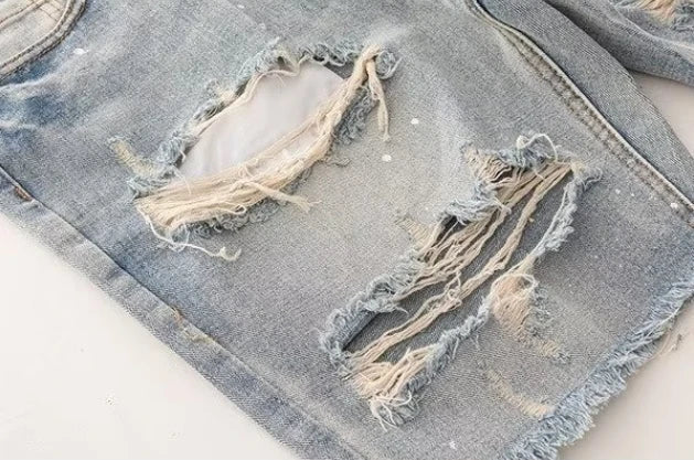 Ripped Washed Denim Shorts