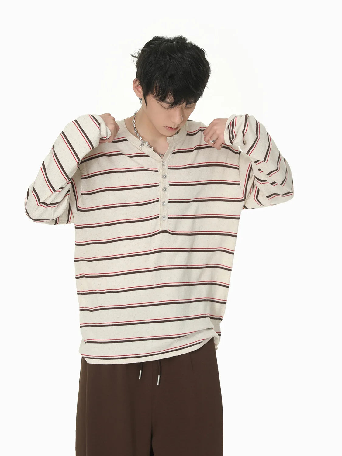 Men's Streetwear Loose Striped Pullover