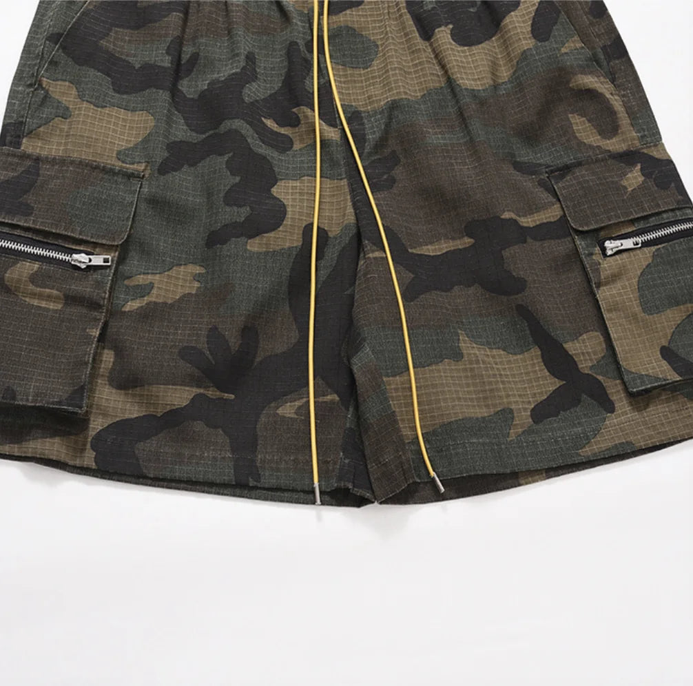 Wide Leg Elastic Waist Camouflage Shorts