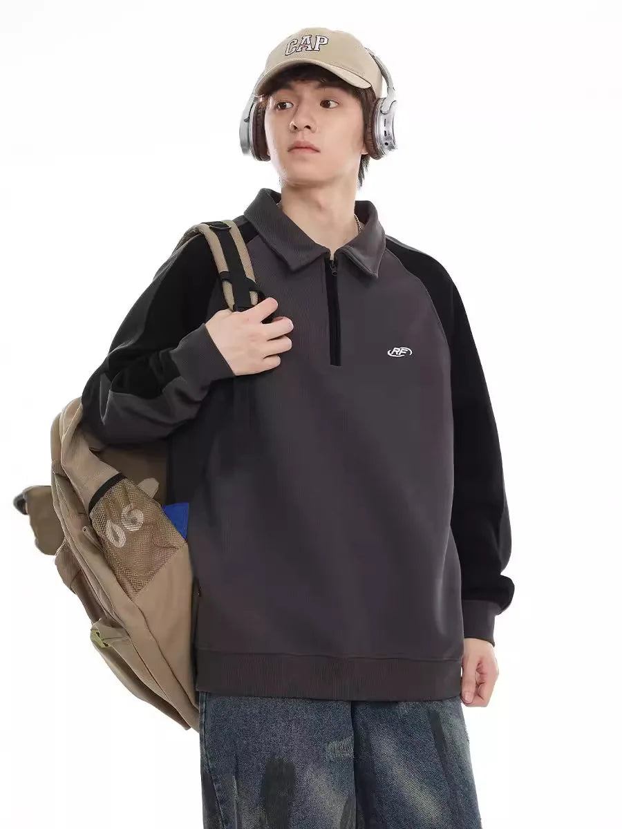 Half Zip Sweatshirt Polo Collar Long Sleeve