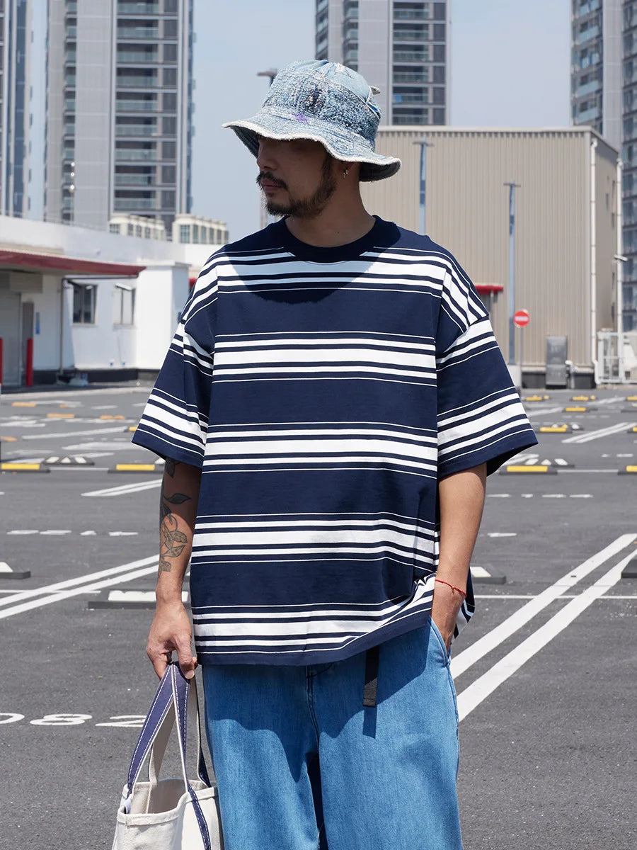 Men's 310gsm Round Neck Striped Short Sleeve