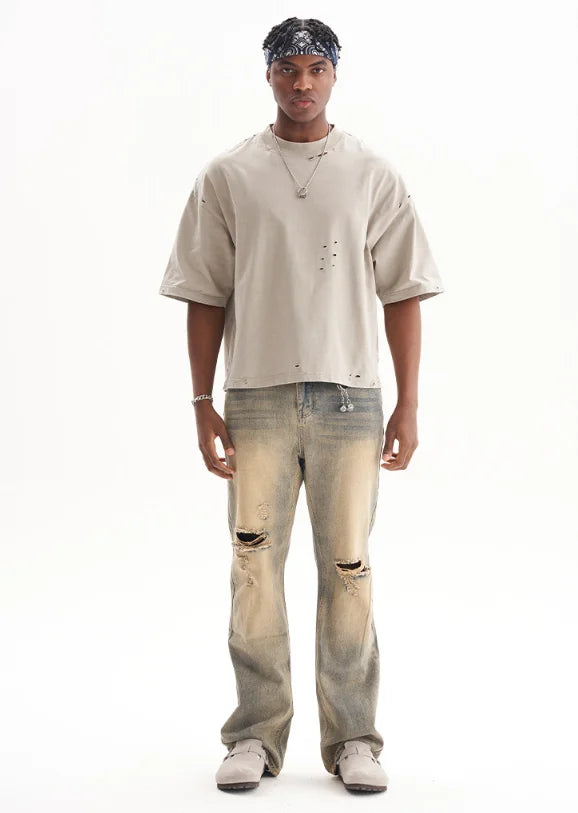 Vintage Distressed Cropped Style  100% Cotton Short Sleeved