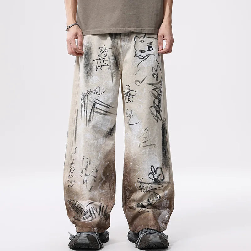 100% Cotton Straight Y2K Graphic Print Trousers