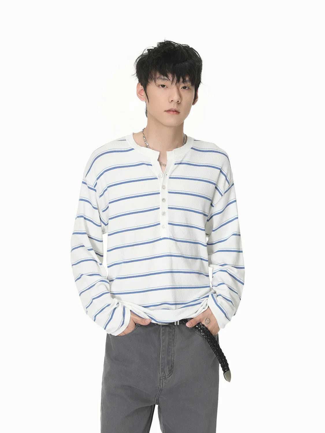 Men's Streetwear Loose Striped Pullover