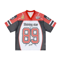 Men's V-neck Digital Print Color-Blocked Patchwork Soccer Jersey T-Shirt Unique Streetwear Short-Sleeve  Tops