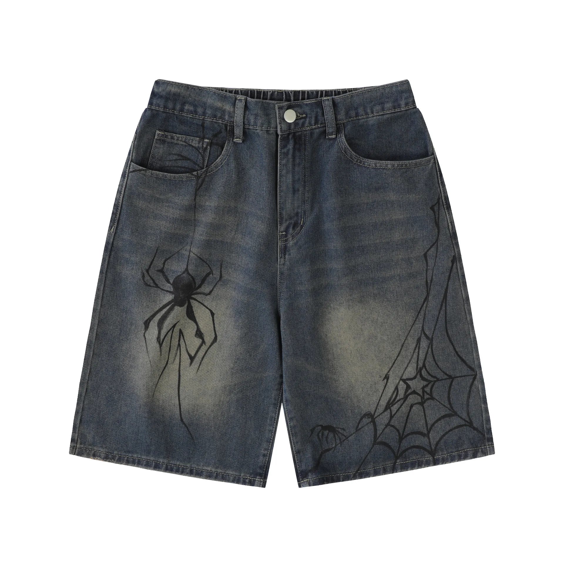 Printed Logo Loose Wide Leg Knee Denim Shorts