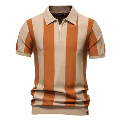Summer Breathable Striped Knitted Polo Shirt