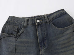 Printed Logo Loose Wide Leg Knee Denim Shorts