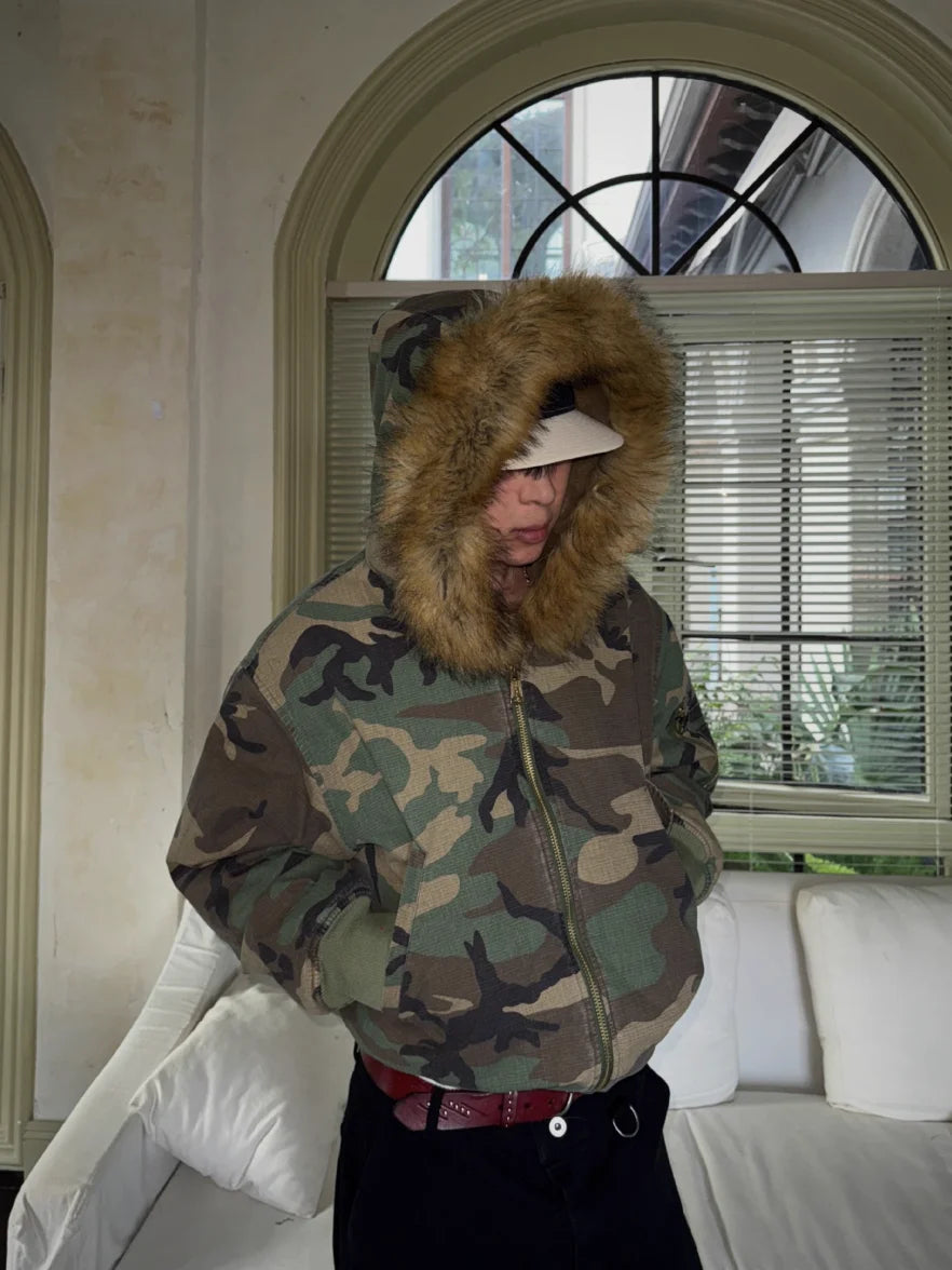 Winter Camouflage Pattern Bomber Jacket