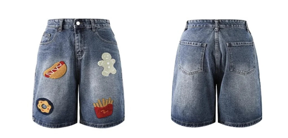 High Quality Baggy Jeans Shorts Patch Embroidery Jorts