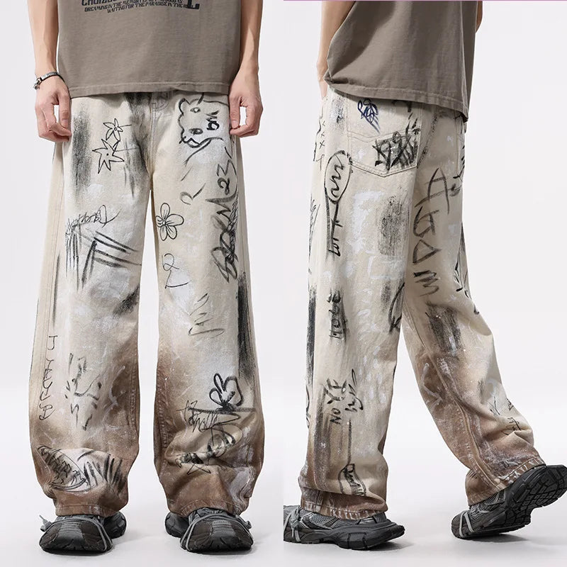 100% Cotton Straight Y2K Graphic Print Trousers