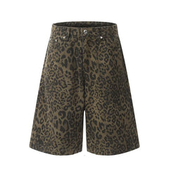 Street Leopard Print Denim Shorts