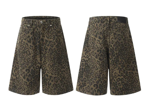 Street Leopard Print Denim Shorts