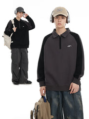 Half Zip Sweatshirt Polo Collar Long Sleeve