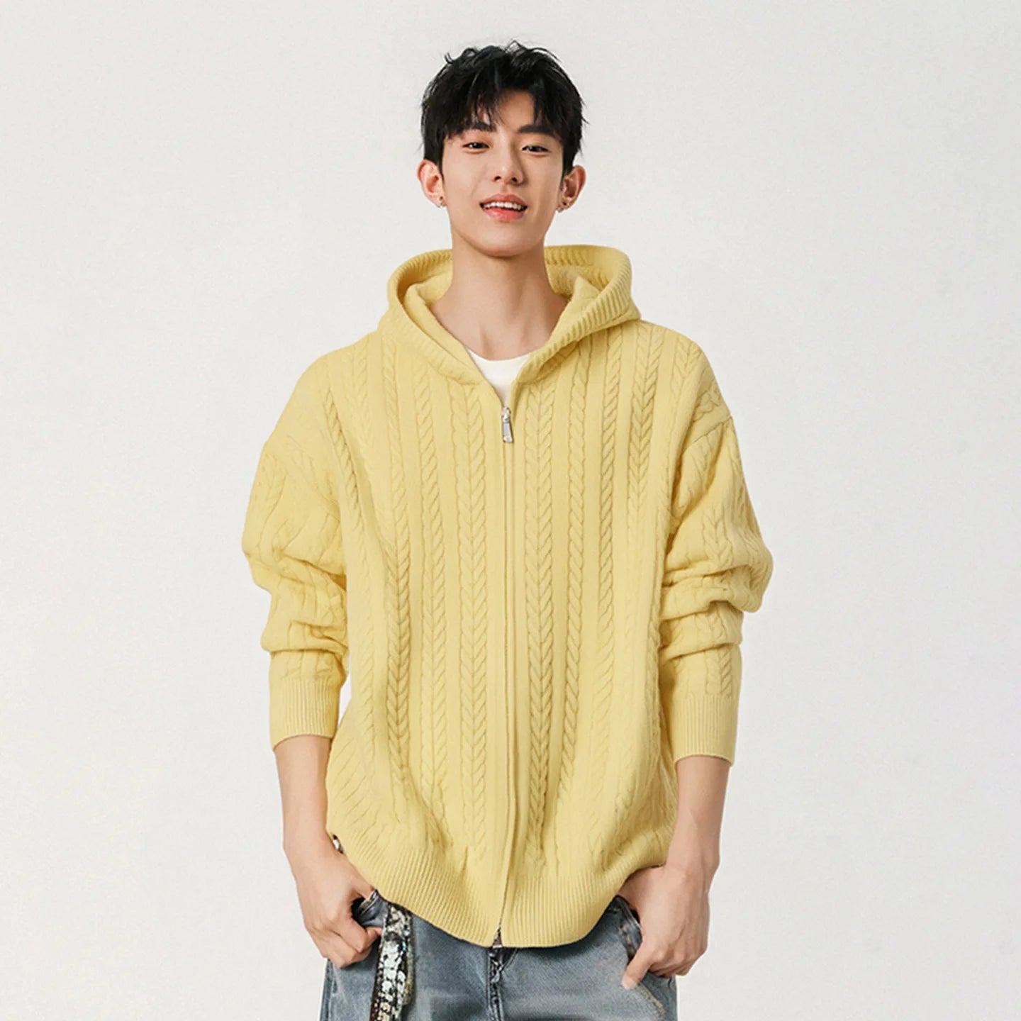 Casual Outerwear Jacquard Zipper Coat