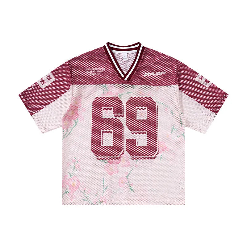 Men's V-neck Digital Print Color-Blocked Patchwork Soccer Jersey T-Shirt Unique Streetwear Short-Sleeve  Tops