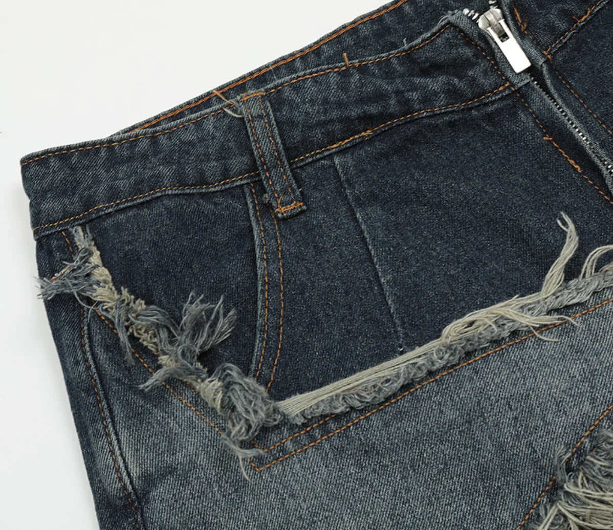 Distressed Star Embroidery Denim Shorts