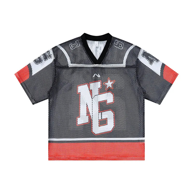 Men's V-neck Digital Print Color-Blocked Patchwork Soccer Jersey T-Shirt Unique Streetwear Short-Sleeve  Tops