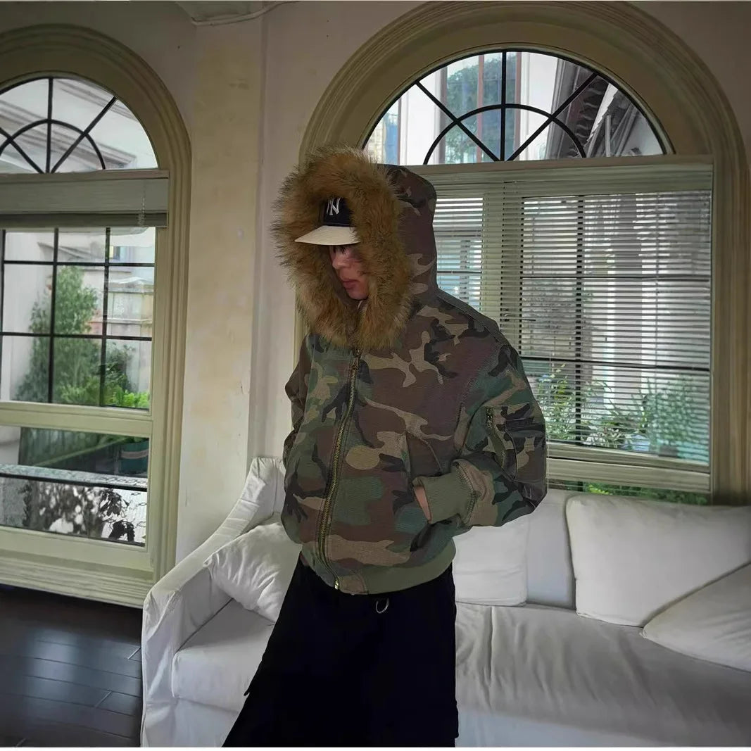 Winter Camouflage Pattern Bomber Jacket