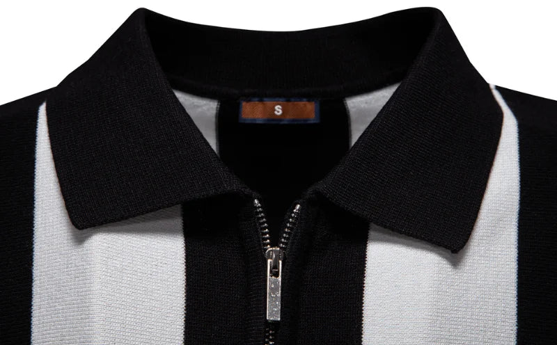 Summer Breathable Striped Knitted Polo Shirt