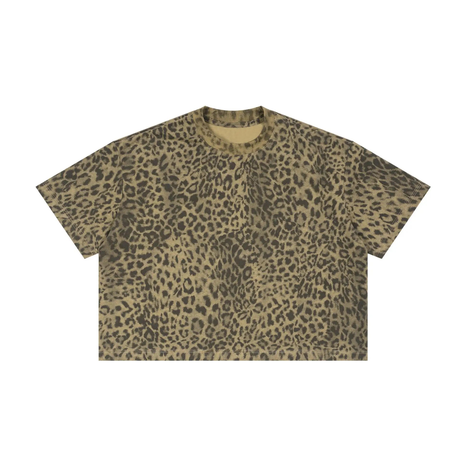 Men Cropped Oversized Leopard Print T-shirt