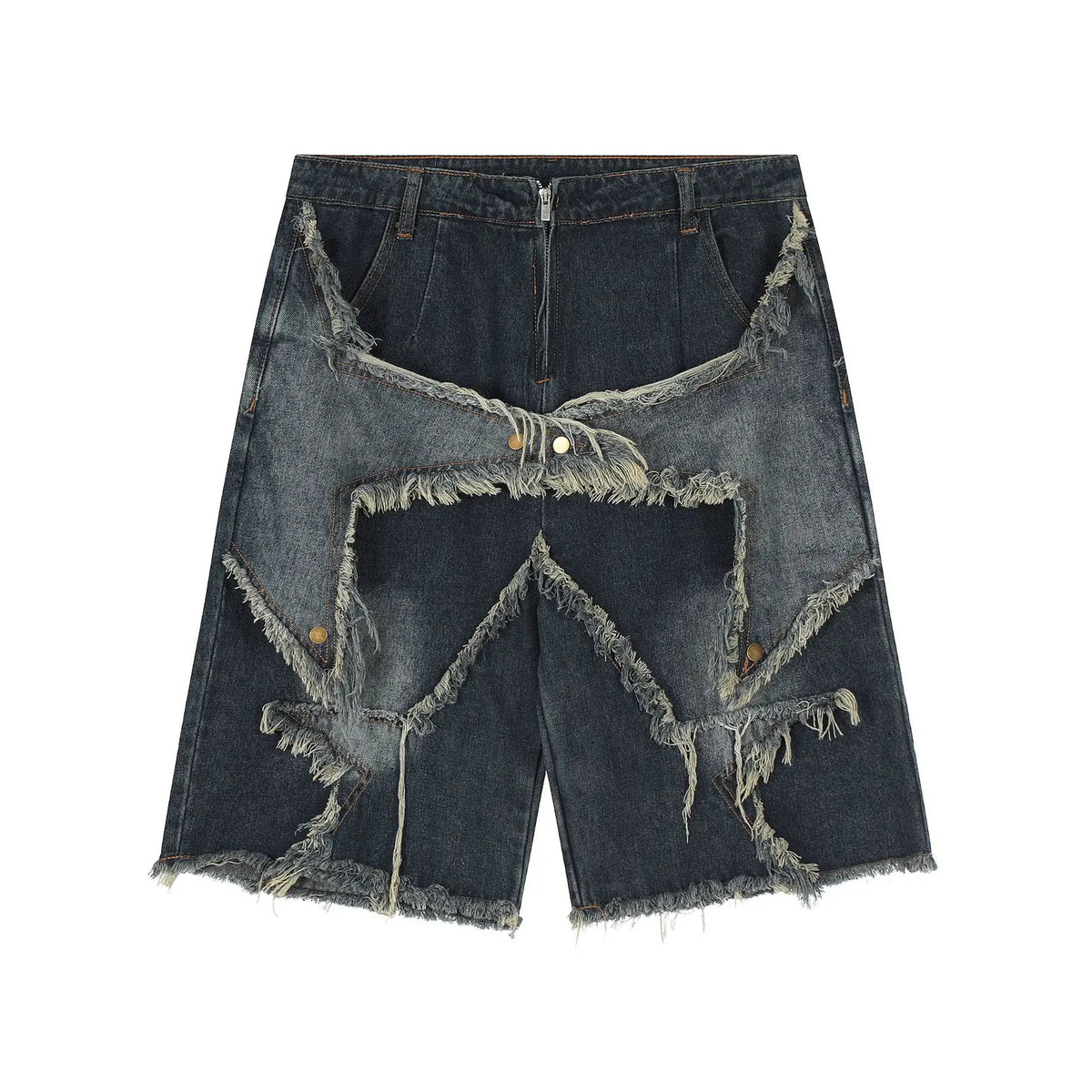 Distressed Star Embroidery Denim Shorts