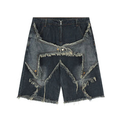 Distressed Star Embroidery Denim Shorts