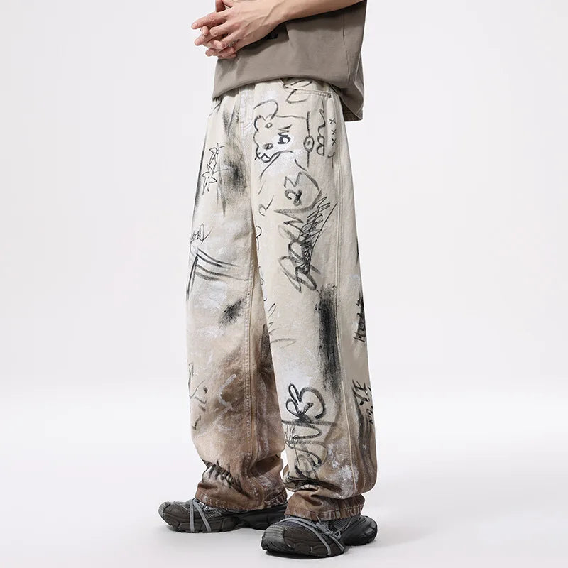 100% Cotton Straight Y2K Graphic Print Trousers
