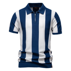 Summer Breathable Striped Knitted Polo Shirt