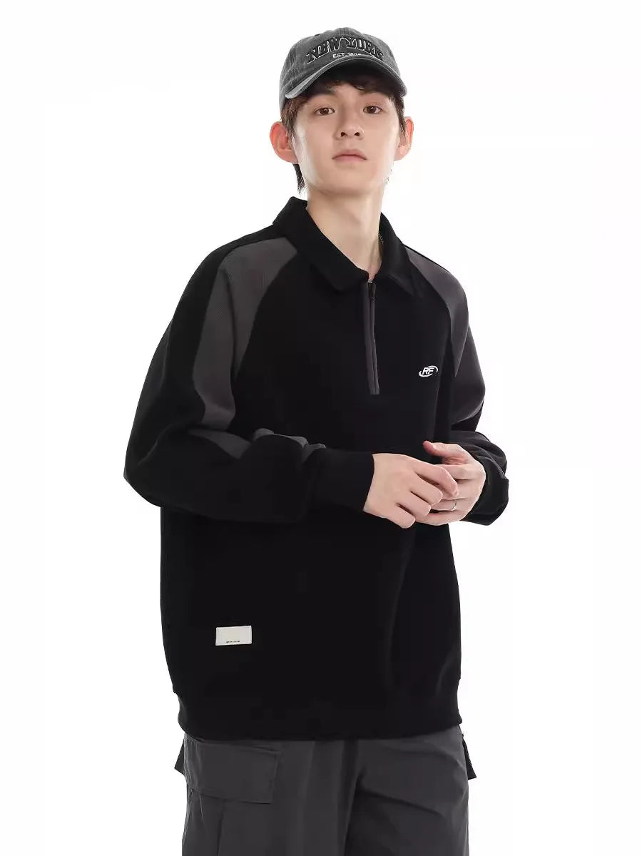 Half Zip Sweatshirt Polo Collar Long Sleeve
