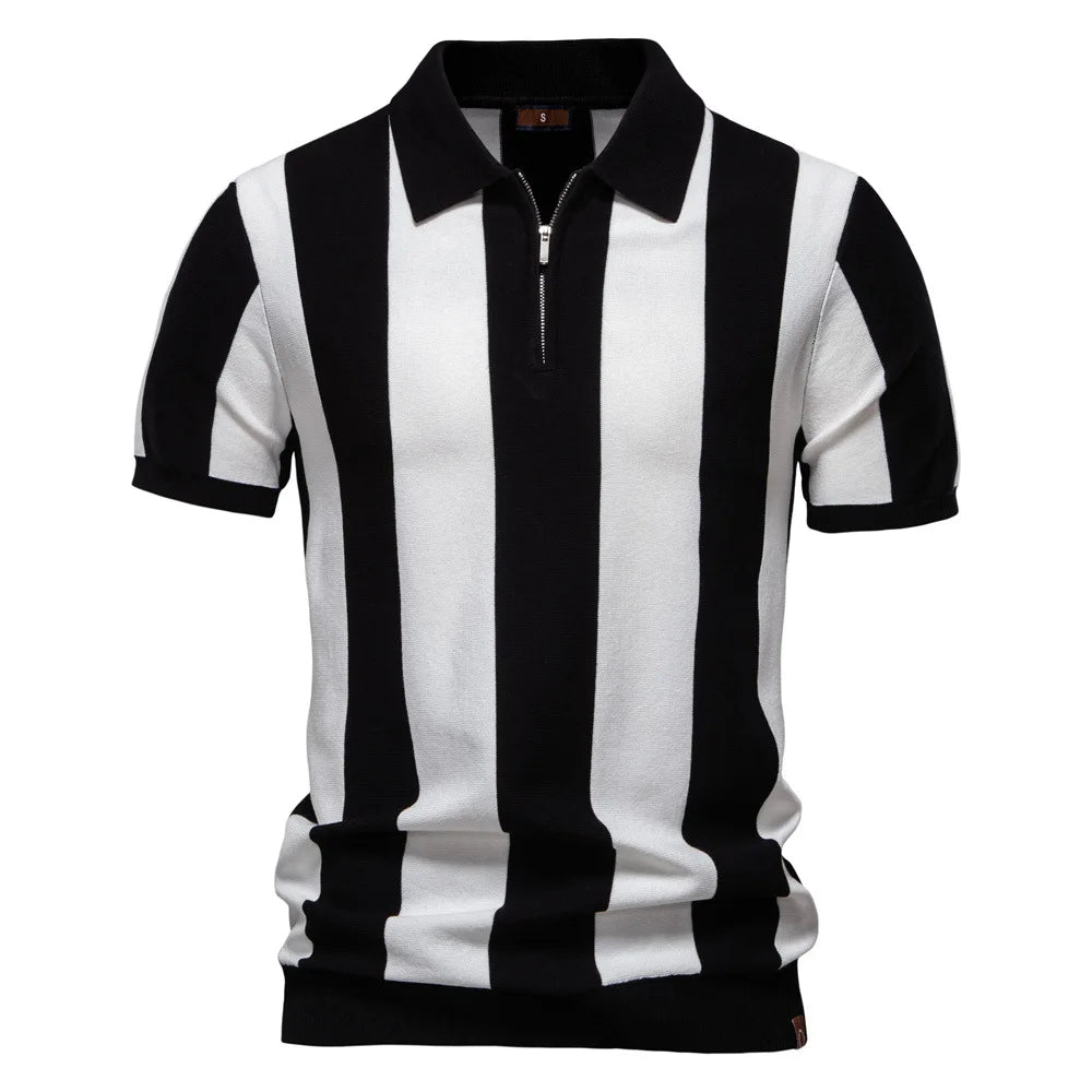 Summer Breathable Striped Knitted Polo Shirt