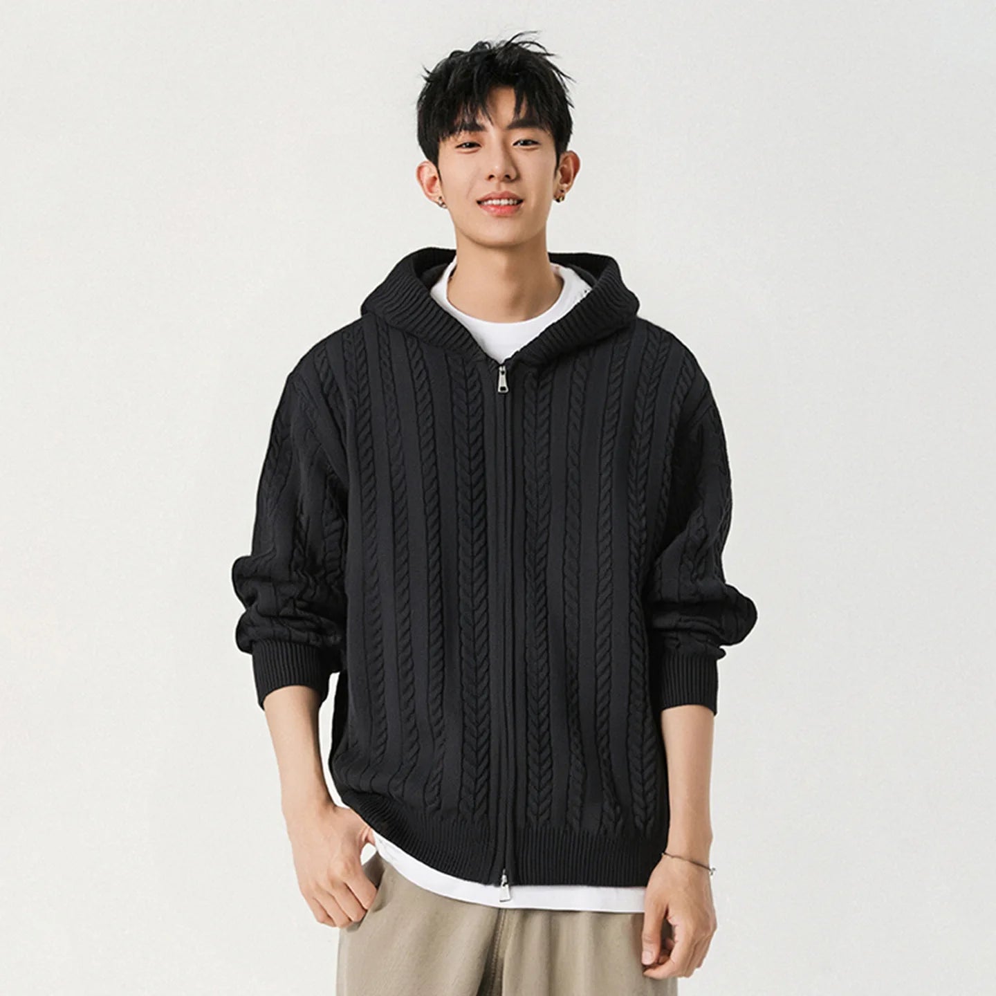 Casual Outerwear Jacquard Zipper Coat
