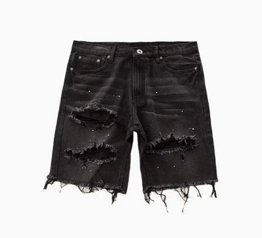 Ripped Washed Denim Shorts