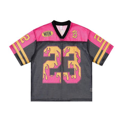 Men's V-neck Digital Print Color-Blocked Patchwork Soccer Jersey T-Shirt Unique Streetwear Short-Sleeve  Tops