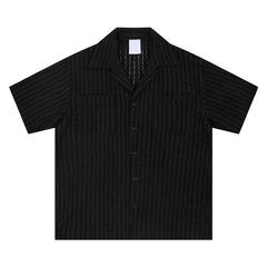 Hollow-out Pleated Cuban Collar Short-Sleeved