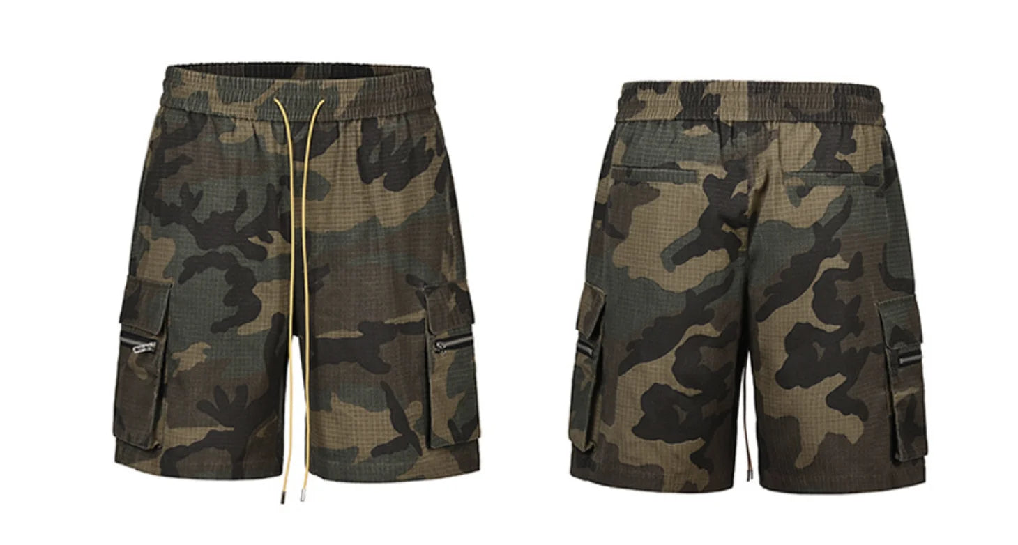 Wide Leg Elastic Waist Camouflage Shorts