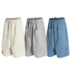 Solid Color Elastic Waist Loose Shorts