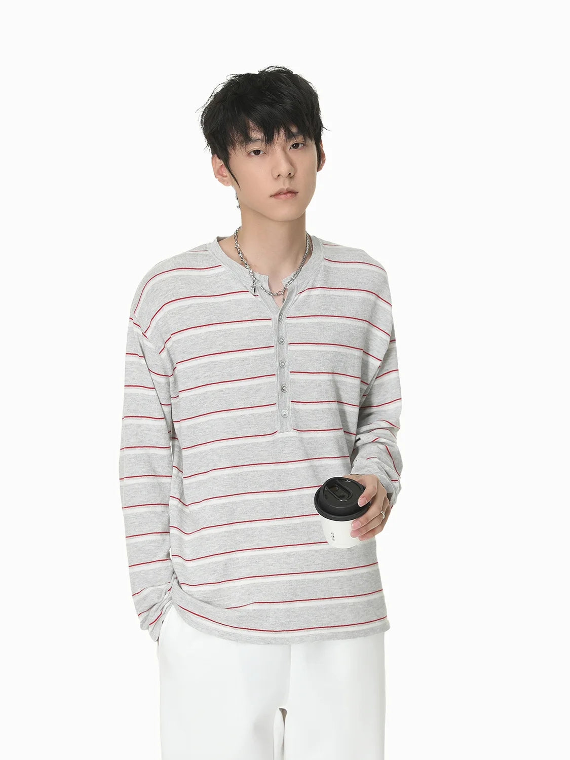 Men's Streetwear Loose Striped Pullover