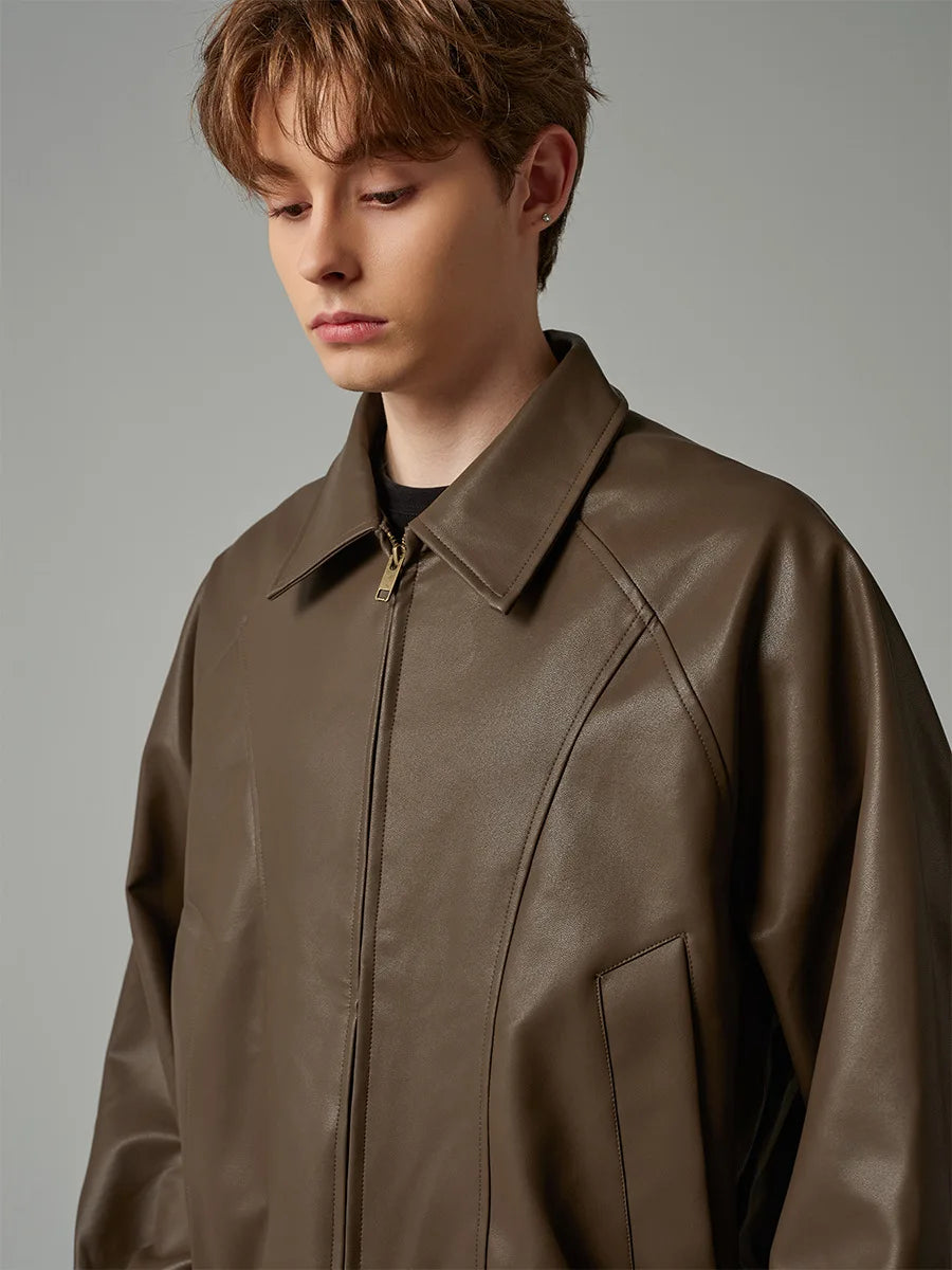 Men's Cleanfit Pu Leather Bomber Jacket