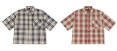 Men's Boxy Fit Streetwear Plaid Short Sleeve