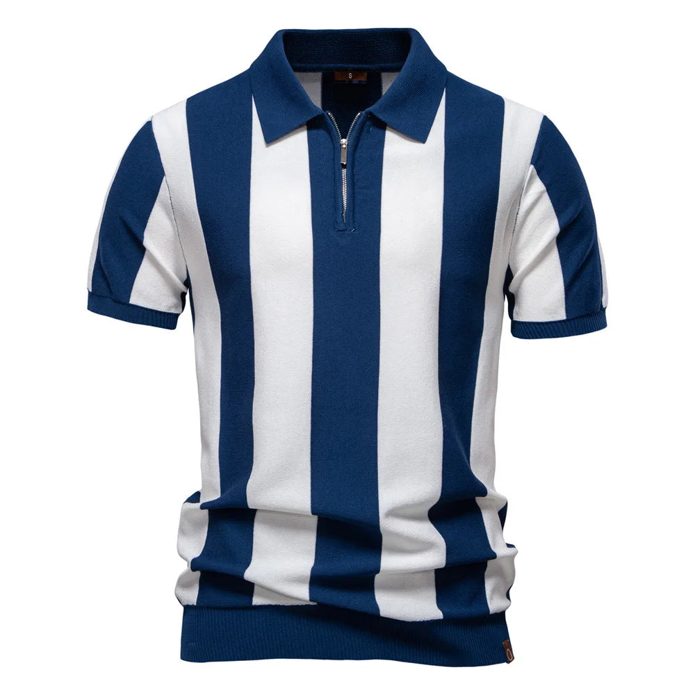 Summer Breathable Striped Knitted Polo Shirt