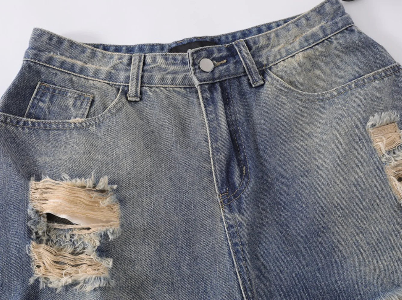 Distressed Wide-leg Denim Shorts