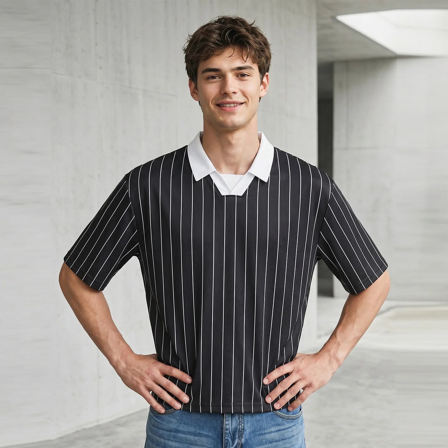 Polo Shirt Boxy Striped Short Sleeve