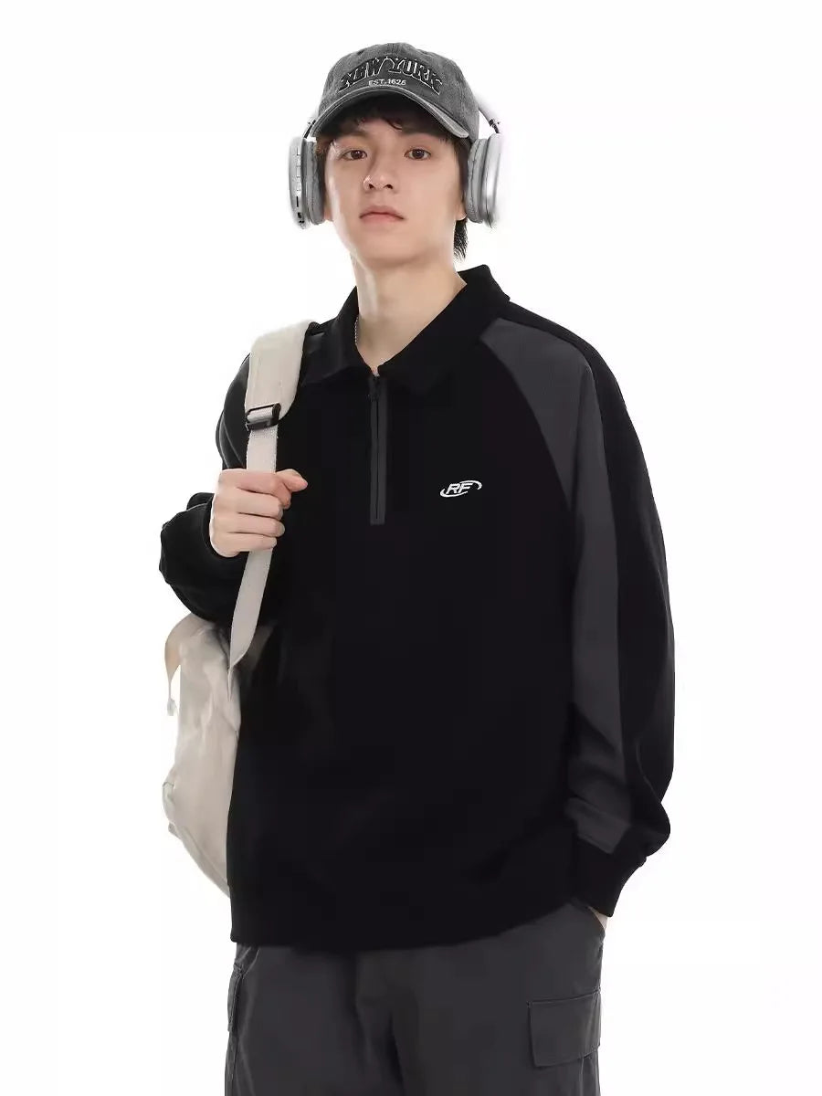 Half Zip Sweatshirt Polo Collar Long Sleeve