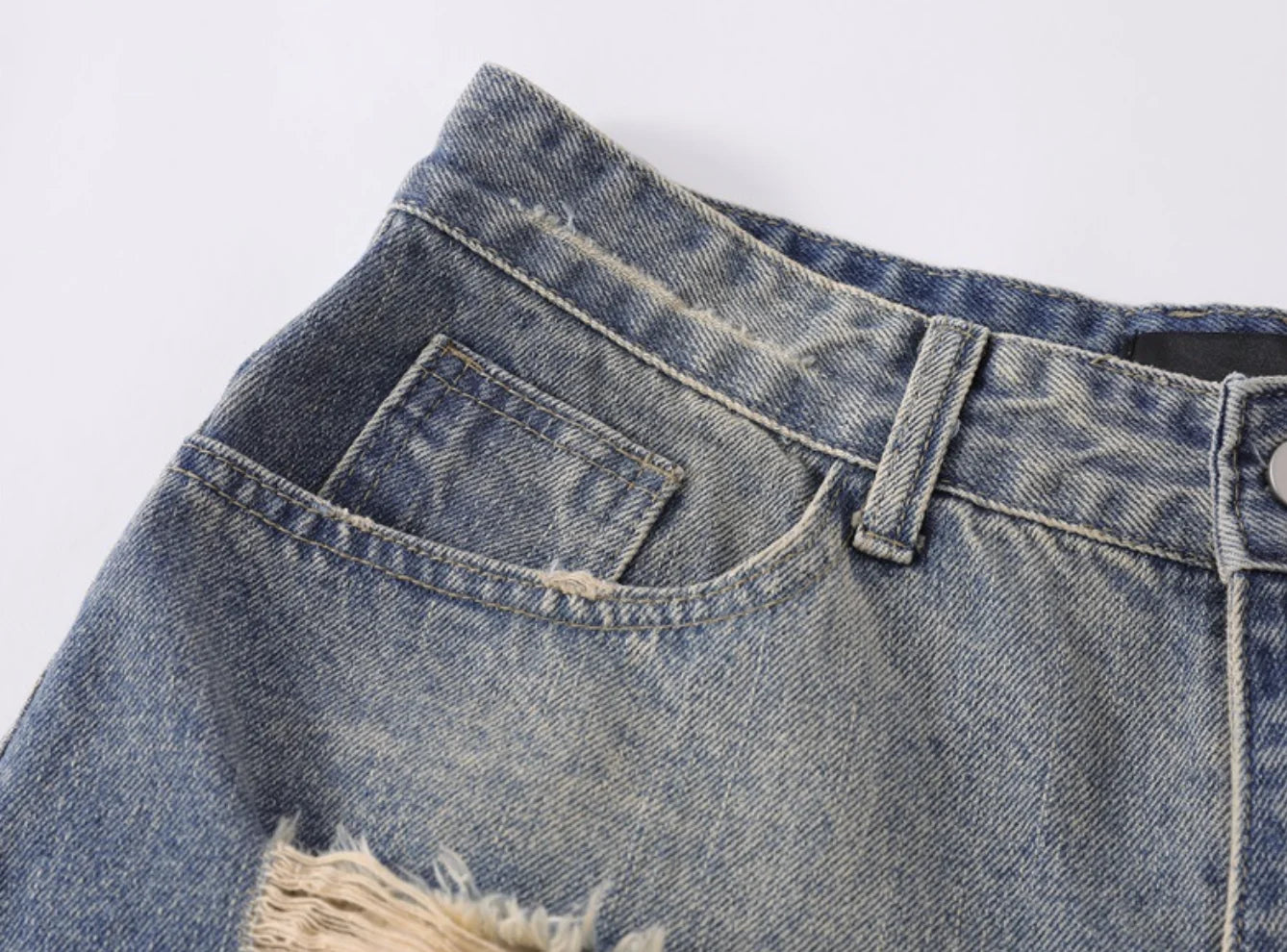 Distressed Wide-leg Denim Shorts