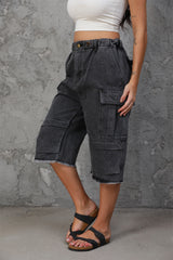 Women's High Waist Capri Jeans-(Black)